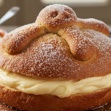 Prepara pan de muerto relleno de crema con solo 7 ingredientes y sin amasar demasiado