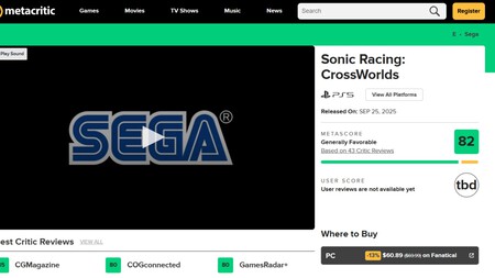 Sonic Racing Crossworlds Calificacion Metacritic