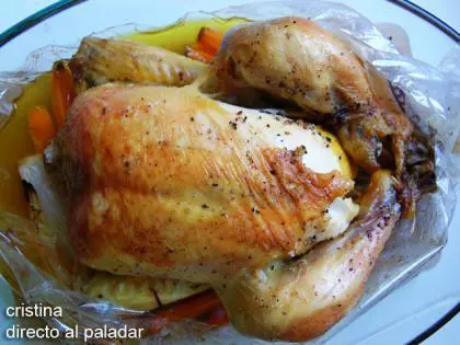Pollo asado en bolsa. Receta