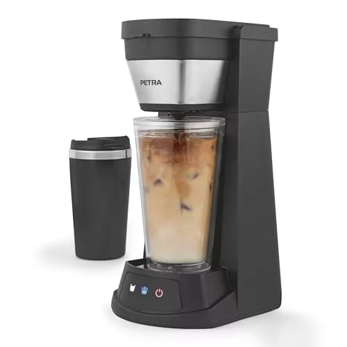 Petra 2 en 1 Cafetera de Café Helado – Máquina de Espresso Caffè Freddo, Incluye Taza de Viaje de 420 ml, Vaso con Pajilla de 440 ml, Compatible con Café Molido y Cápsulas, 700W, PT6214VDE