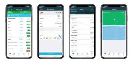 iPhone 上の YNAB の 4 つの主なビュー。