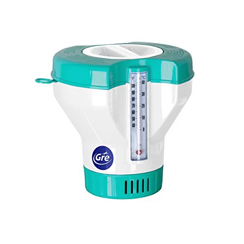 Gre 40070 - Dosificador Flotante con Termómetro para el Tratamiento Químico de Piscinas. Desinfección y Limpieza del Agua de la Piscina. para Pastillas de 20 a 500 g