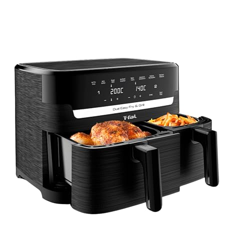 T-fal Freidora de Aire Dual, capacidad total de 8.3 L, doble cesta, controles digitales, 8 programas, EY905N50