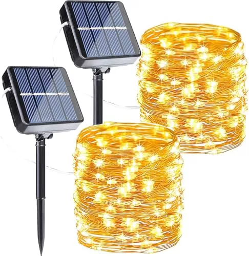 Joomer Luces Solares Exterior Jardín 2 Packs 12M 120 LED Blanco Cálido