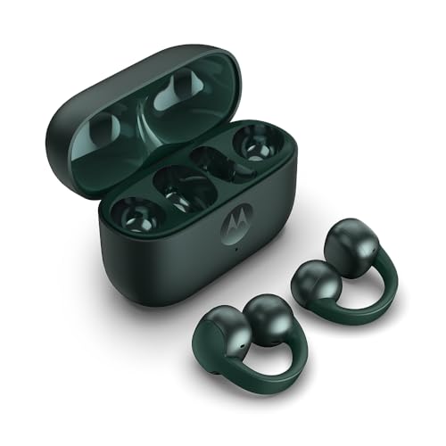 Auriculares Moto Buds Loop Color Pantone Trekking Green, Diseño Open-Ear, Integración con Smartphones, Sound by Bose, Micrófono avanzado, Diseño Resistente al Agua,Batería de Larga duración