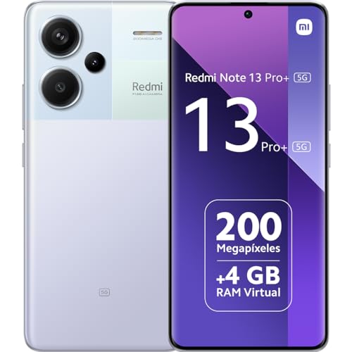 Xiaomi Redmi Note 13 Pro+ 5G - Smartphone de 8+256 GB, Pantalla de 6,67" AMOLED 1.5K 120Hz, MediaTek Dimensity 7200 Ultra, Triple cámara de hasta 200MP, Hypercharge 120W, Morado (Versión ES)