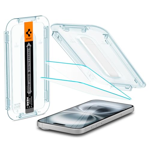 Spigen Glas.tr Ez Fit Protector for iPhone 16 Plus, iPhone 15 Plus, 2 units, easy installation, high definition, hardness 9h