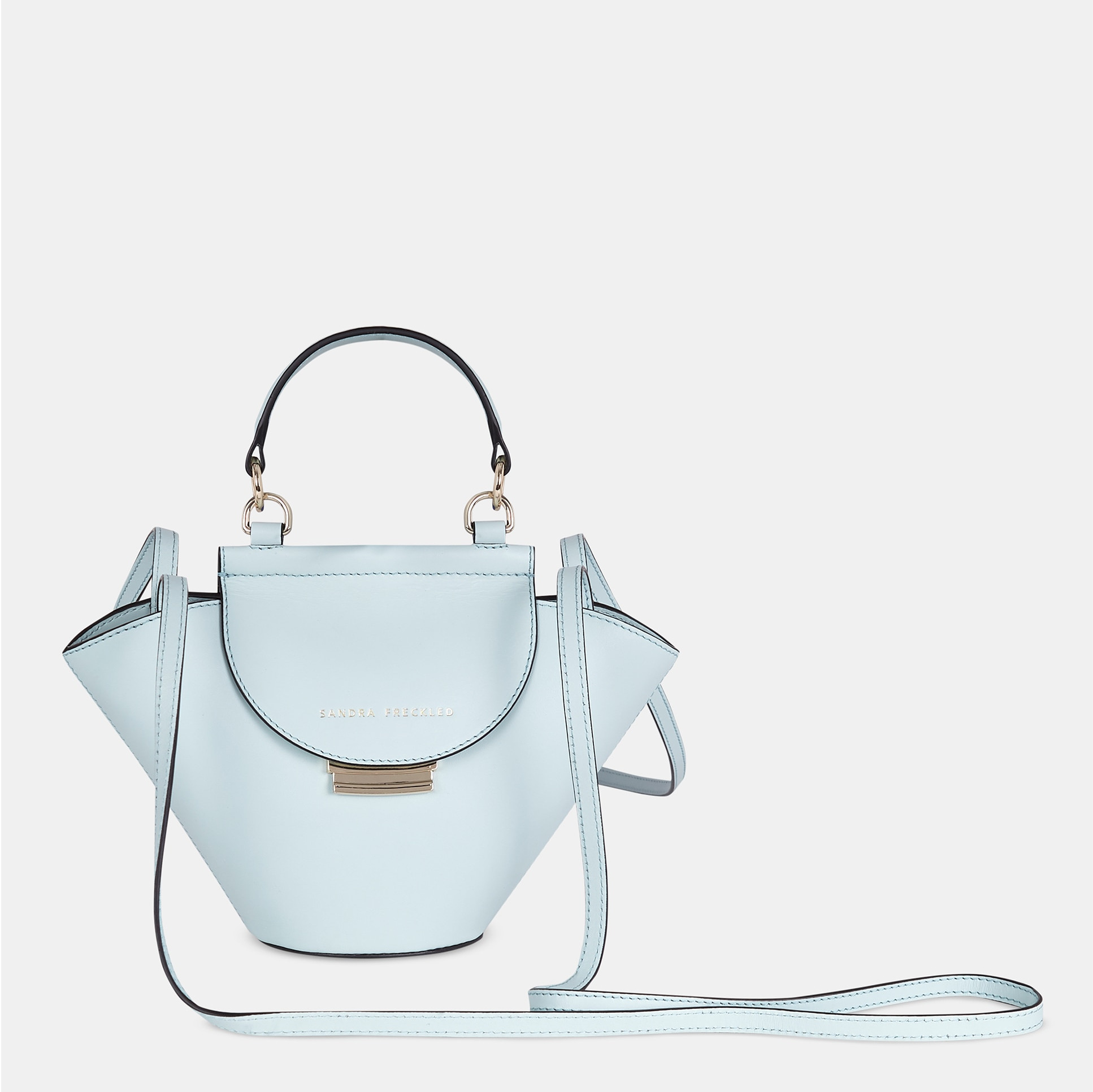 Bolso crossbody con asa de mano y solapa en piel lisa Azul claro Sandra Freckled