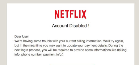 Cuidado si te llega un email de Netflix, podría ser una estafa para robar tus datos bancarios