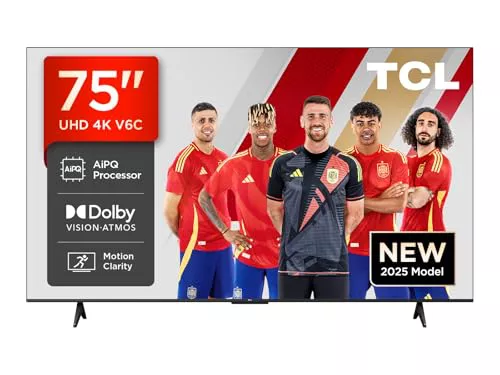 TCL 75V6C 75” Direct LED Smart TV, 4K HDR, Powered by Google TV (Dolby Audio, Motion Clarity, Compatible with Google Assistant & Alexa)