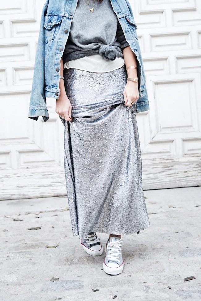 Sequined Maxi Skirt Casual Party Outfit Sweatshirt Converse Urban Outfitters Collage Vintage 18karen Millen Chrismas Wishlist Collage Vintage Leather Skirt Burgundy Bag Silver Blazer Outfit Street Style