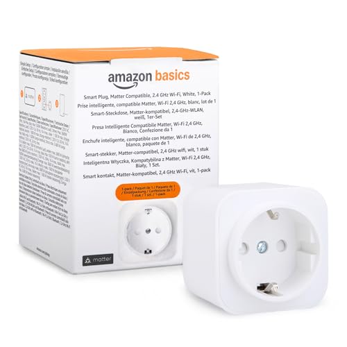 Amazon Basics Enchufe inteligente, compatible con Matter, Amazon Alexa, Google Home y Apple HomeKit