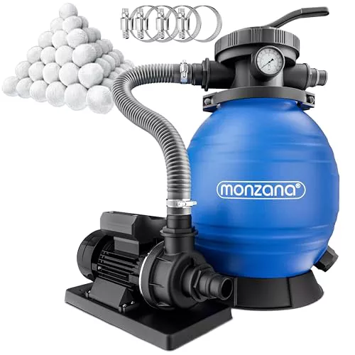 MONZANA® Depuradora Piscina 10.200L/h Filtro de Arena hasta 35.000L incl. Bolas Filtrantes