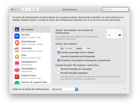 Panel de notificaciones de macOS