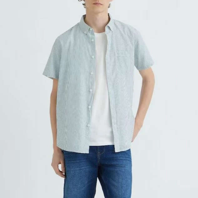 Camisa manga corta hombre algodón lino rayas
