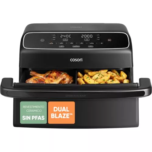 Cosori Freidora de Aire 8,6L Dual Blaze TwinFry Compact, sin PFAS ni Teflon