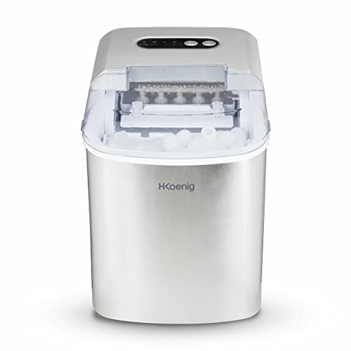 H.Koenig Máquina para Hacer Hielo KB14, 12kg en 24h, 2 tamaños de cubitos, Autolimpiante, Portátil, Silenciosa 2,1L, Cubitos listos en 6min, Cuchara para hielo