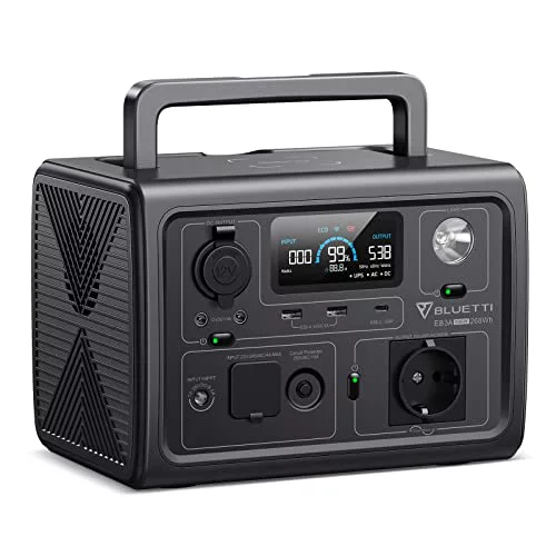 BLUETTI EB3A Generador Solar Portátil, Respaldo de Batería LiFePO4 de 268Wh, Salidas de AC de 600W (Pico de 1200W), Carga 80% en 30 minutos, Generador para Acampar (Panel Solar Opcional)