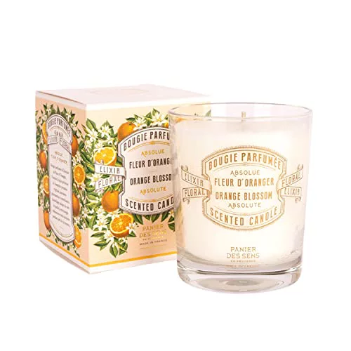 Panier des Sens - Vela aromática de Flor de Azahar - Vela Decorativa de Cristal - Perfume Floral Concentrado - Vela Natural y Duradera Fabricada en Francia - Cera Vegetal - 180g