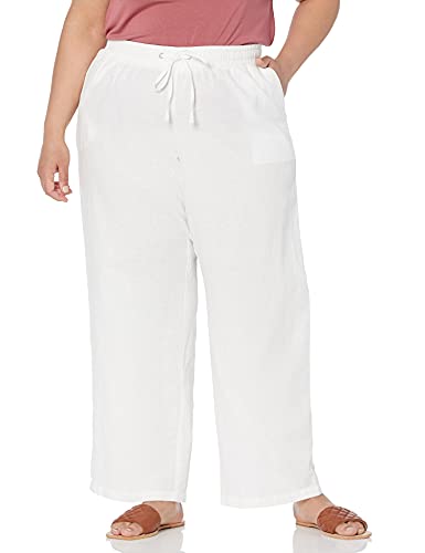Amazon Essentials Pantalón de Pierna Ancha con Cordón Ajustable en Mezcla de Lino (Disponible en Tallas Grandes) Mujer, Blanco, 3XL Grande
