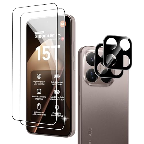 Fitudoos for Xiaomi 15T/15T Pro Tempered Glass Screen Protector (2 Pieces) + Camera Lens Protector (2 Pieces), (9H Hardness) (Scratch Resistant).