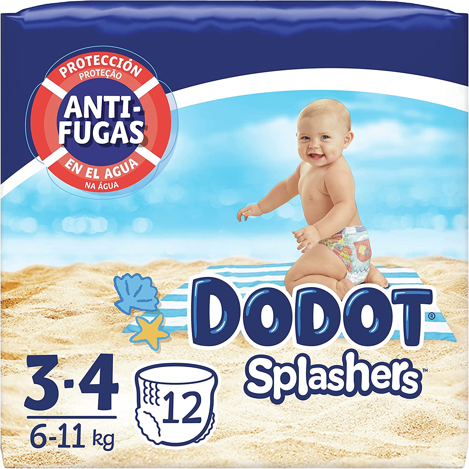 Dodot Pañales Bebé Bañador Splashers, Talla 3-4 (6-11 kg), 96 Pañales Desechables con Protección Anti-Fugas en el Agua