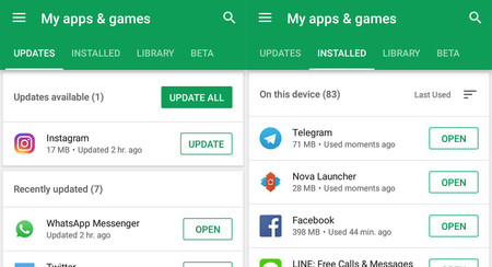 La nueva pestaña Mis apps de Google Play te deja buscar actualizaciones a mano, y más cambios