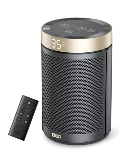 Dreo Calefactor Bajo Consumo Cerámico, con Termostato Portátil, Temporizador 12H, Modo Eco y Ventilador, 1500W PTC Rápido y Seguro para Oficina, Dormitorio y Casa