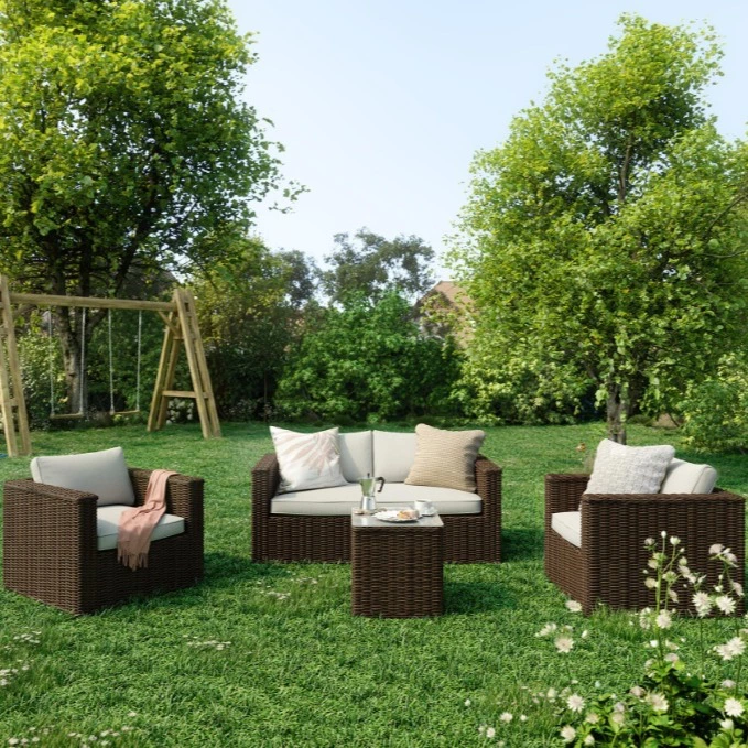 Conjunto de jardín Costa Rica de aluminio/ratán choco para 4 personas