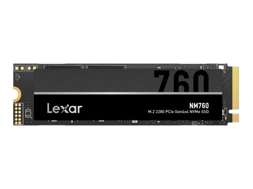Lexar NM760 1TB SSD, M.2 2280 PCIe Gen4x4 NVMe SSD Interno, hasta 5300 MB/s de Lectura, hasta 4500 MB/s de Escritura, para PS5, PC, computadora portátil (LNM760X001T-RNNNG), Negro