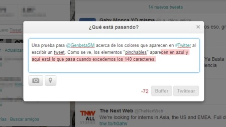 Twitter nos avisa con colores de que nos hemos pasado de caracteres o que hemos puesto un enlace