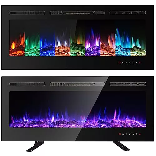 M.C.Haus Chimenea eléctrica Pantalla táctil Panel de Vidrio Colorido Inserto de Llama Calentador montado en la Pared con Cristal y Conjunto de Registro, 900/1800 W (102 cm)