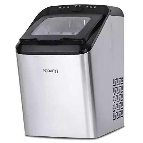 H.Koenig Máquina para Hacer Hielo Profesional 15kg en 24h KBP40, 2 Tamaños de Cubitos de Hielo, Automático, Enchufable Posible Silenciador 2,8L, Rápido Cubito de Hielo Listo en 6 min