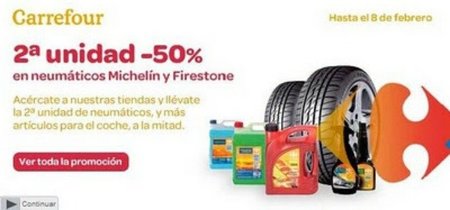 El segundo neumático Michelín o Firestone te saldrá a mitad de precio en Carrefour