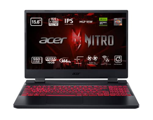 Acer Nitro 5 AN515-47 - Ordenador Portátil Gaming 15.6" Full HD IPS 144Hz (AMD Ryzen 5-7535HS, 16GB RAM, 512GB SSD, NVIDIA RTX 3050Ti, Sin Sistema Operativo) Color Negro - Teclado QWERTY Español