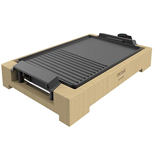 Cecotec Plancha de asar Eléctrica Tasty/Grill 2000, Acabados en acero inoxidable, Termostato regulable, Revestimiento RockStone, Apta para lavavajillas, Bambu, Bamboo Black, Potencia 2000 W