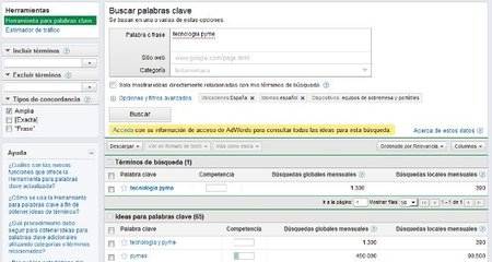 Herramienta palabras clave