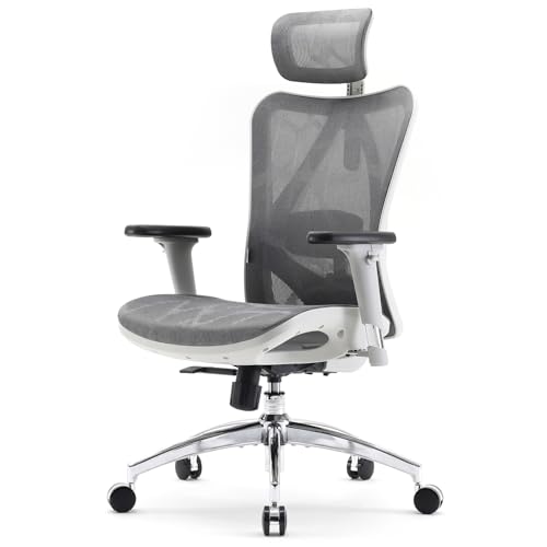 SIHOO M57 Ergonomic Office Chair with 3D Armrests, Lumbar Support and Adjustable Headrest, Synchronized Tilt Function and High Backrest - Light Gray