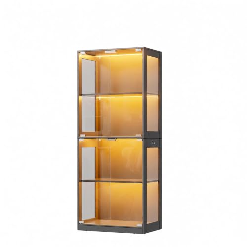 MSFE Vitrina de Cristal con LED, Vitrinas para Salon con Sensor Inteligente, 4 Capas de Vitrina Expositora para Colecciones, Armario de Almacenamiento de Vidrio, Capacidad de Carga por Capa: 15 kg