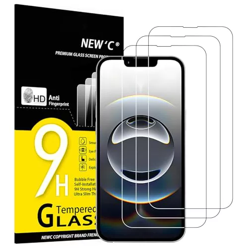 NEW'C 3 Piezas, Protector Pantalla para iPhone 16e (6,1 pulgadas), Cristal templado Antiarañazos, Antihuellas,Sin Burbujas, Dureza 9H,0.33 mm Ultra Transparente, Ultra Resistente