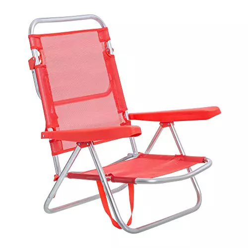 LOLAhome Silla de Playa Baja reclinable 4 Posiciones Convertible en Tumbona Coral de Aluminio y textileno de 61x47x80 cm