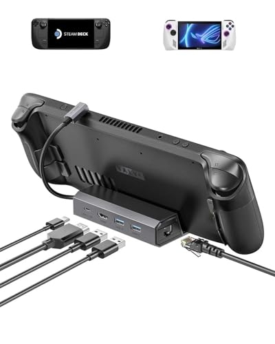 JSAUX Docking Station Compatible con Steam Deck/OLED/ROG Ally/Legion Go S, Dock de 5-en-1 para Steam Deck con HDMI 2.0 4K@60Hz, Ethernet de 100Mbps, Doble USB-A 2.0 y Puerto de USB-C de 100W-HB0602