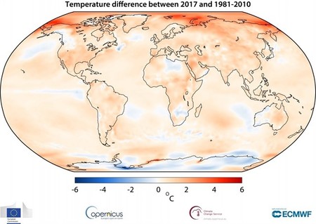 2017 fue el año más cálido (después de 2015 y 2016)