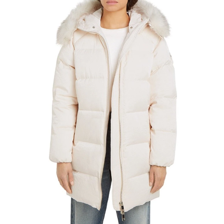 Tommy Hilfiger Abrigo plumífero de mujer con cierre de cremallera y capucha