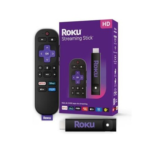 Roku Streaming Stick 2025 Para Tv Hd/fhd Controle Por Voz Preto De Voz