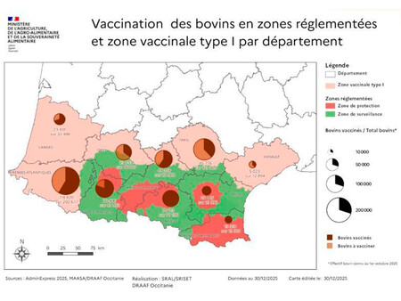 Localizacion Y Cobertura Vacunal De Los Nuevas Zonas De Restriccion Y La Zona De Vacunacion Ampliada Establecida En El Sur De Francia 30 12 2025