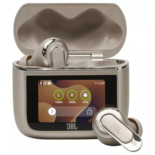 JBL Tour Pro 3, Earbuds inalámbricos True Wireless, estuche de carga inteligente, 40 h de autonomía, Bluetooth, cancelación de ruido adaptativa, JBL Spatial 360 Sound y seguimiento de cabeza, latte