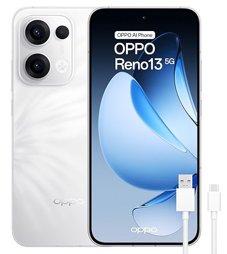 OPPO Reno13 5G - Smartphone Libre con IA, 12GB RAM + 256, Pantalla AMOLED 6.6" 120Hz, Cámara 50MP, IP69, Batería 5.600, Carga Rápida 80W, Versión Española - Blanco