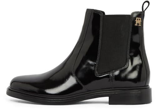 Tommy Hilfiger Botines Chelsea Mujer Abrasivato Leather brillantes, Negro (Black), 36