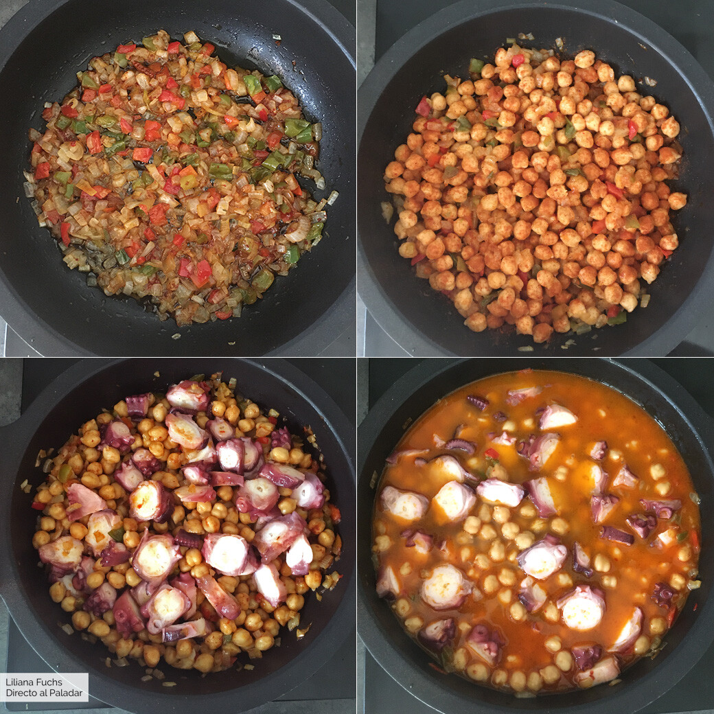 Garbanzos guisados con pulpo. Receta de cocina fácil, sencilla y deliciosa